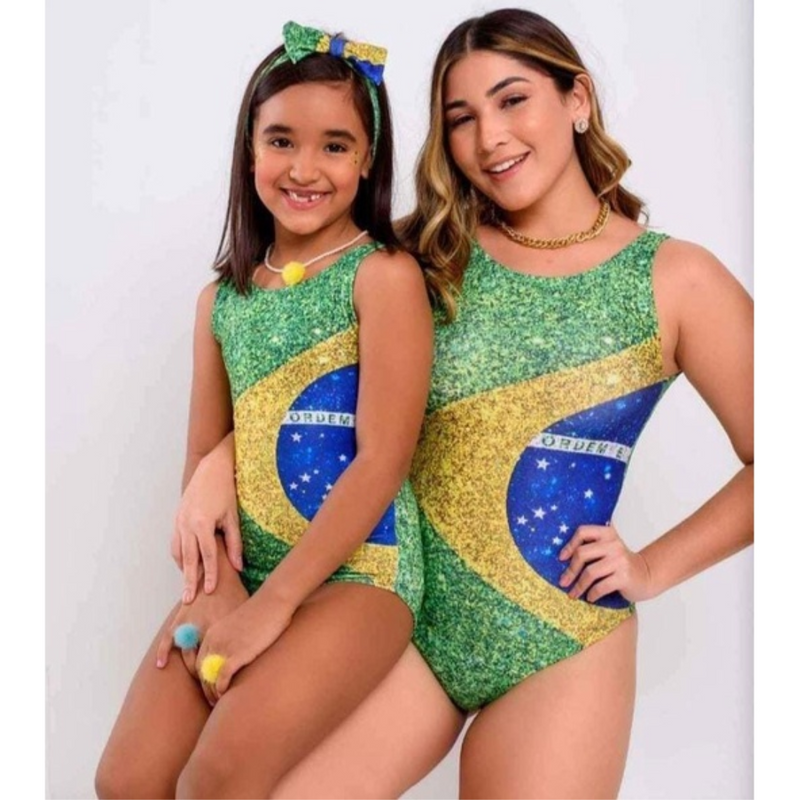 Kit Tal Mãe Tal Filha Brasil (2 Bodys) + Tiara Infantil